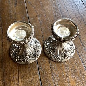 Pair Godinger Ornate Silver Plated Taper Candlestick Holders